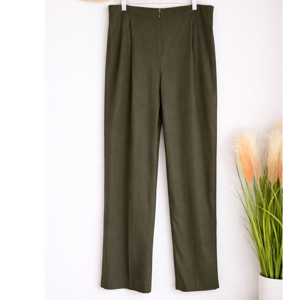 Banana Republic New Olive Green Tencel Pleated Wide Leg Pants Womens SZ 16 Chic - Picture 4 of 11
